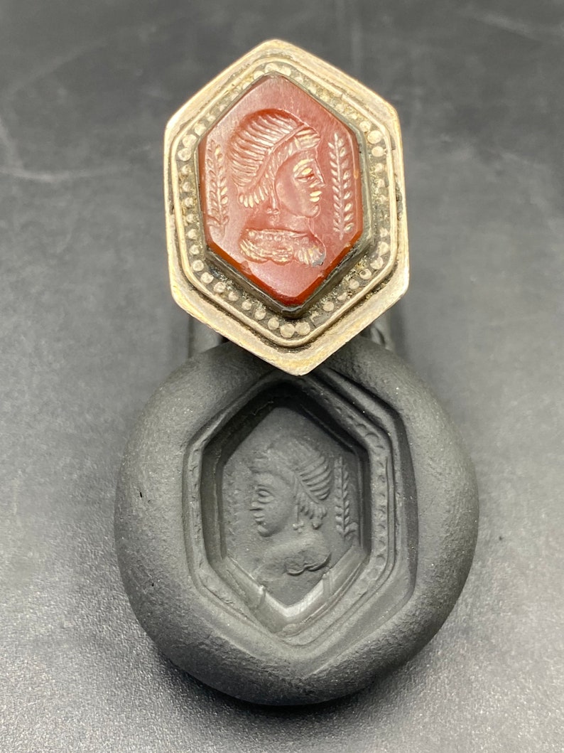 Vintage old tribal sterling silver carved carnelian ring intaglio handmade