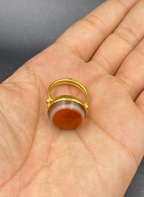 Wonderful Natural Antique Eye Agate Gold Ring 20k Orange Eye Agate