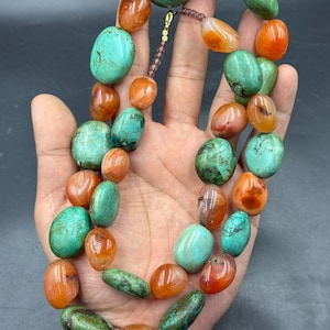 Excellence quality old antique Tibetan turquoise agate bead stone necklace