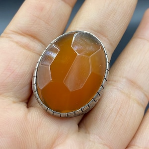 Very old antique agate stone ring with solid silver handmade ring vintage