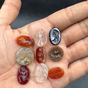 9 piece old ancient agate intaglio stone bead signet for making ring stamp collectible