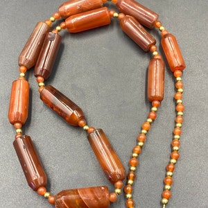 Old antique natural carnelian agate beads necklace