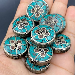 Vintage tibetische handgemachte Perle mit Türkis und Koralle Perle zur Herstellung von Schmuck 12 Stk