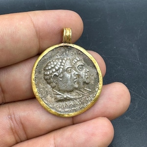 wonderful old antique genuine silver coin with 18K solid gold pendent