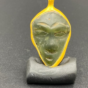 Rare !!! Old ancient Burmese glass with strange face 22k goldfield pendant