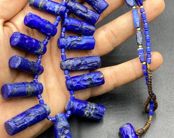 excellence quality old antique natural lapis lazuli cylinder seal pendent signet intaglio necklace