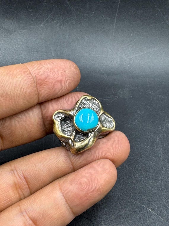 Excellence genuine solid silver turquoise ring ha… - image 2