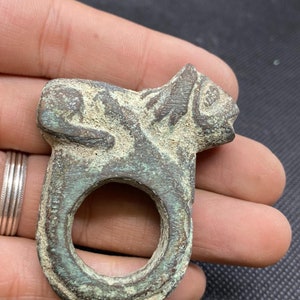 Very old antique bronze ring with animal head unique