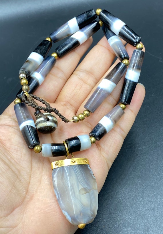 unique old antique banded agate beads with genuine