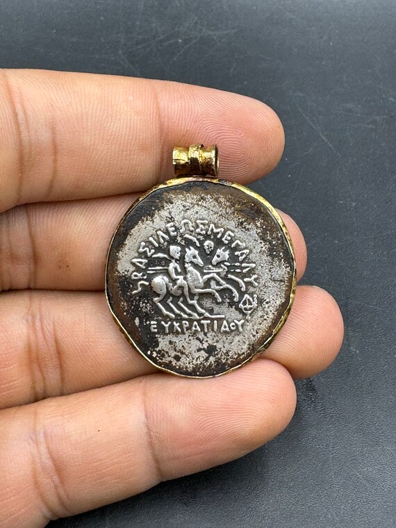 Genuine old ancient Bactrian silver coin with 20k sol… - Gem