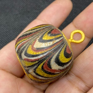 Very beautiful ancient Gabri glass bead with gold plated bead pendent
