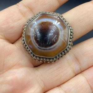 Hermosa ágata de ojo malvado natural afgana antigua con anillo de plata esterlina hecho a mano