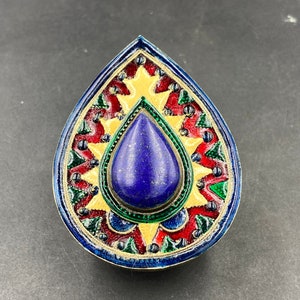 Gorgeous Beautiful vintage afghani enamel antique silver ring handmade with lapis