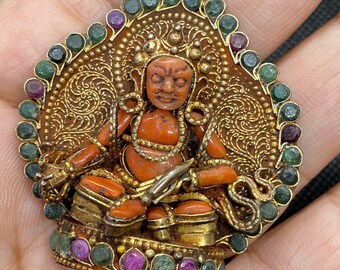 Pendentif Tibétain MAHAKALA - En Argent Et Corail Naturel - Occasion En Très Bon état