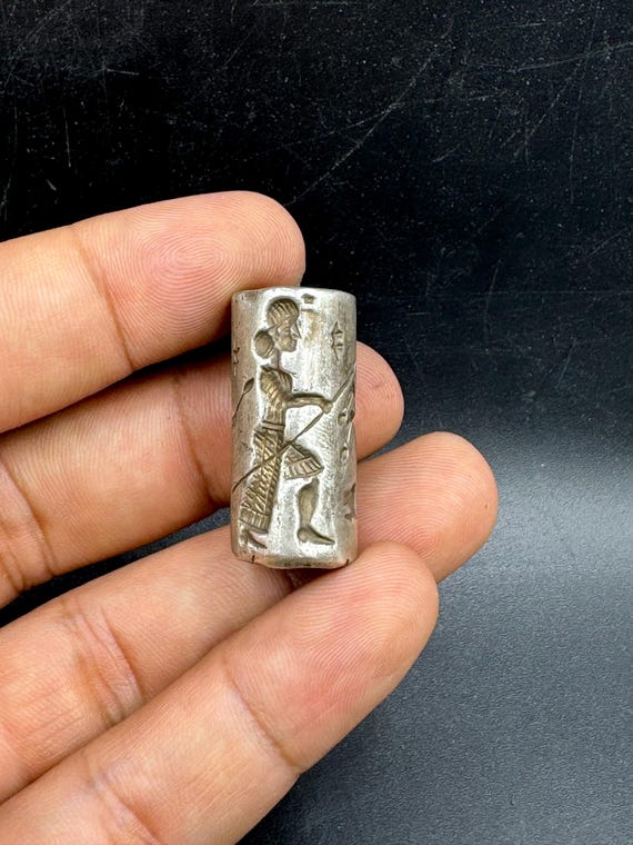 Rare old ancient Roman solid silver cylinder seal… - image 4