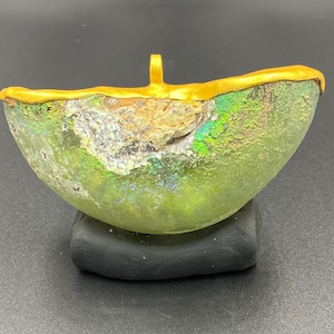 Very unique piece old ancient Roman glass half moon shape 22 k goldfield pendant