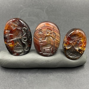 Rare!!!! Very unique old Ancient Fire agate Roman Empire signet cabochon intaglio