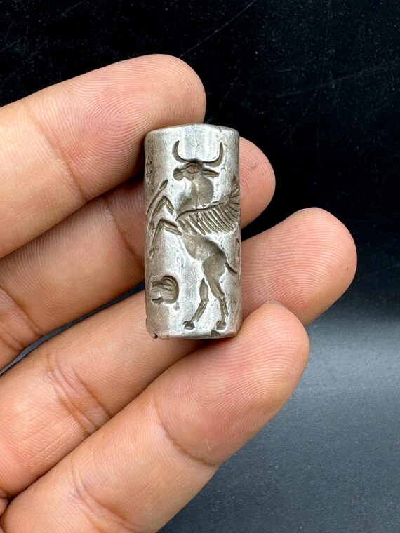 Rare old ancient Roman solid silver cylinder seal… - image 5