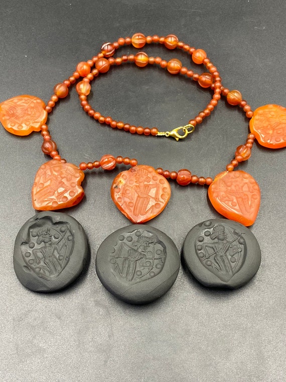 Old antique carnelian agate bead seal stamp neckla