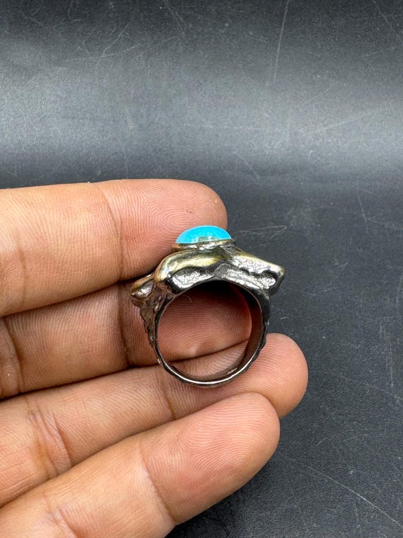 Excellence genuine solid silver turquoise ring ha… - image 7
