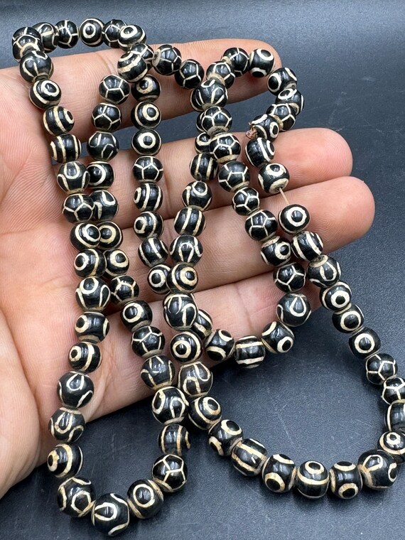 Collier Ancien En Perles D'Agate Véritable - Bijou Vintage Jaune Beige - Pierre Naturelle