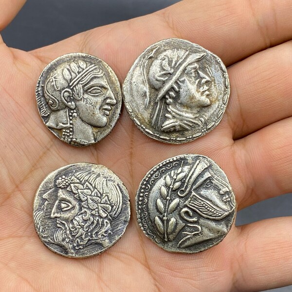 Rare old ancient genuine Greek silver coins collectible 4 PCs