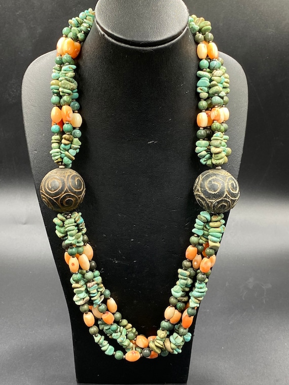 Lovey old Tibetan turquoise,coral bead necklace w… - image 2
