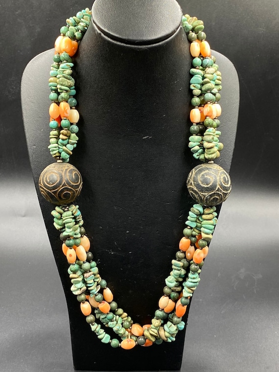 Tibetan Turquoise Coral アンティークネックレス Rare Antique Tibetan Turquoise necklace, original ancient