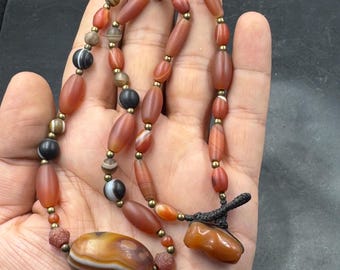 Very beautiful old ancient all collectible antique pieces carnelian and suleimani aqeeq agate beaded necklace