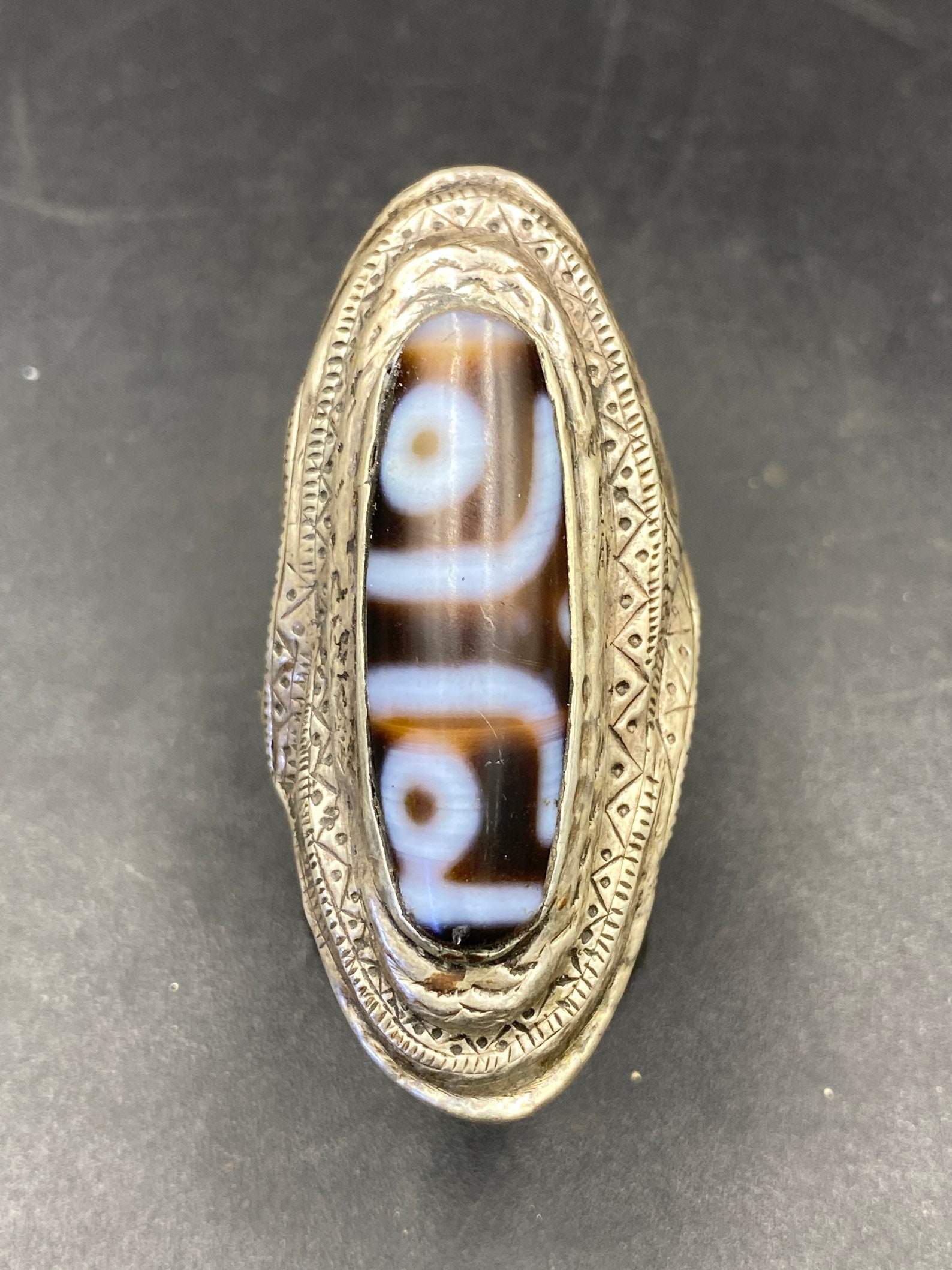 Unique Tibetan Dzi Ring Sterling Silver Natural Agate Tibetan | Etsy