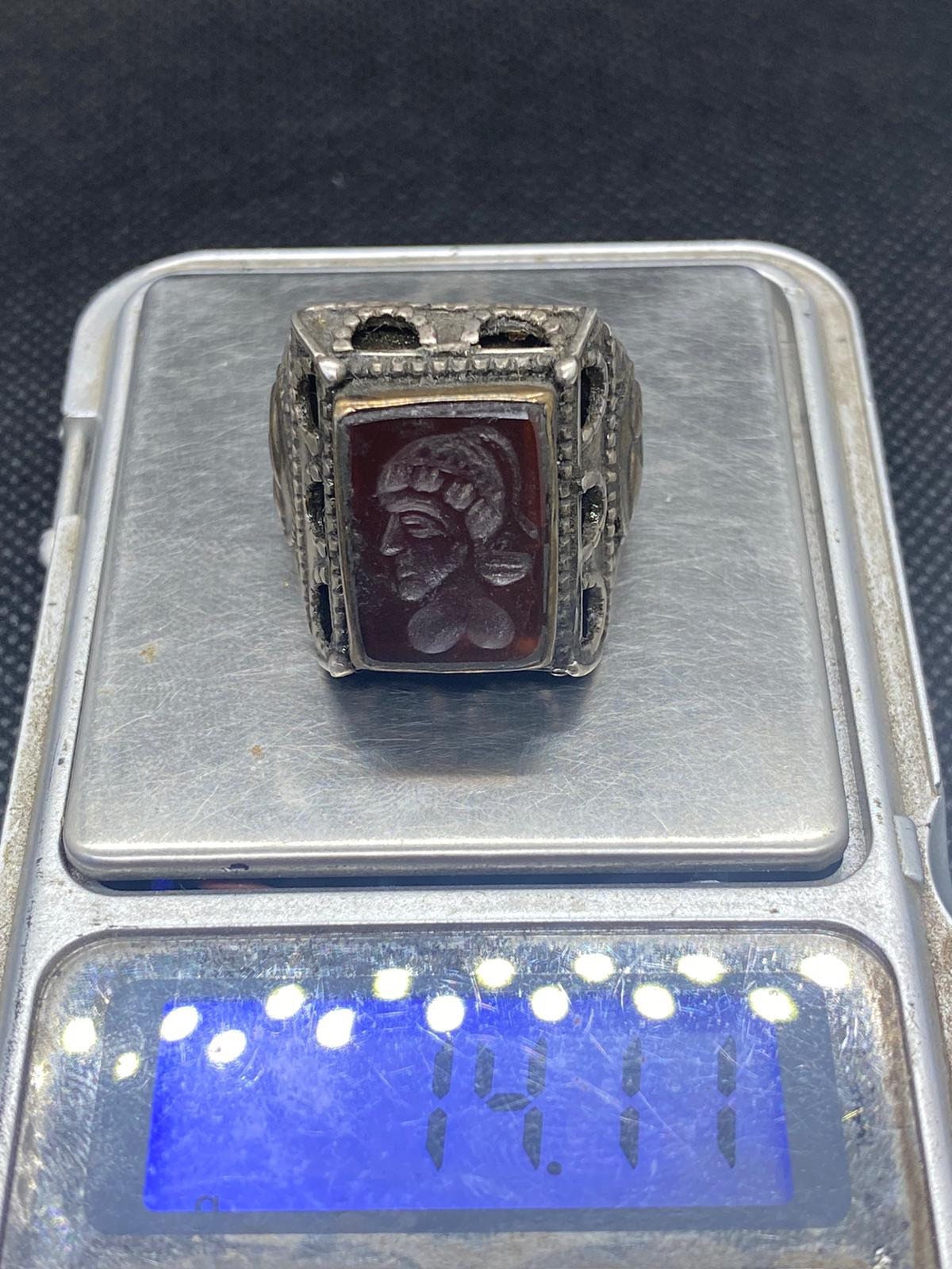 希少！古代ローマ皇帝のカーネリアンの印章付き銀製リング（インタリオ