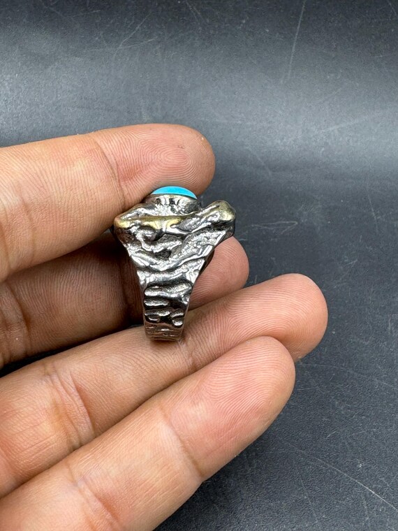 Excellence genuine solid silver turquoise ring ha… - image 3