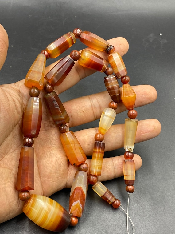 Old Ancient Antique Agate Banded Bead Necklace Lovely Color Etsy UK