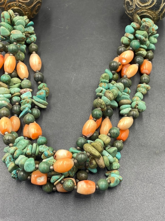 Lovey old Tibetan turquoise,coral bead necklace w… - image 7