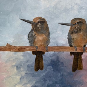 Drietenige Jacamar, acrylschilderij van vogels