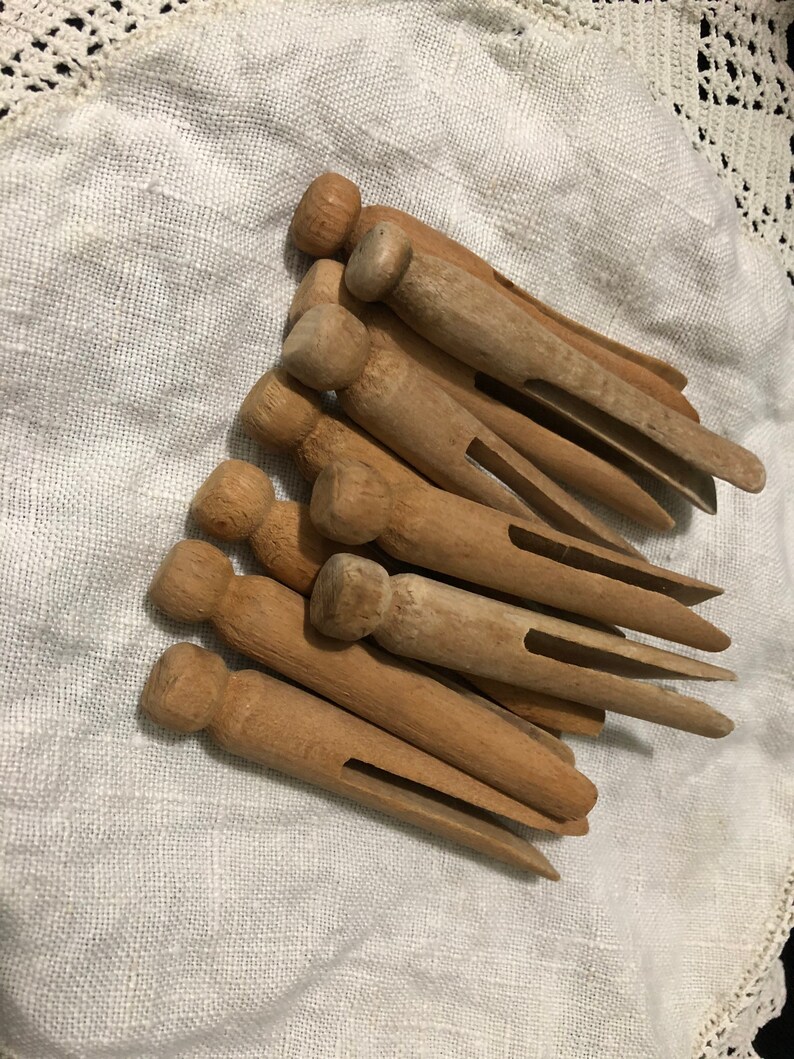 Old Vintage Wooden clothespins-Primitive-Rustic-Farm Set of 10