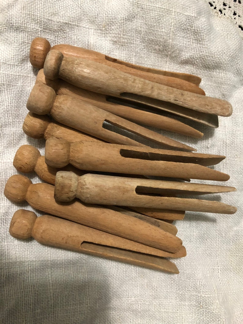 Old Vintage Wooden clothespins-Primitive-Rustic-Farm Set of 10