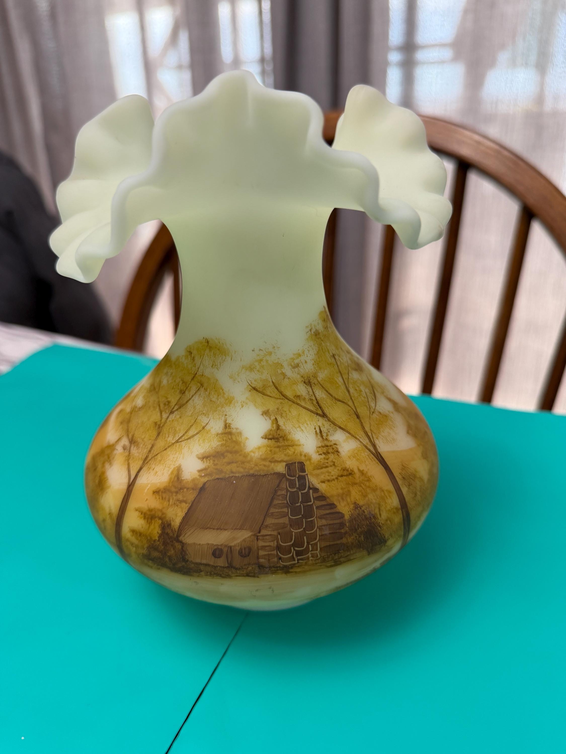 Fenton Custard Uranium Glass Vase Hand Painted - Etsy