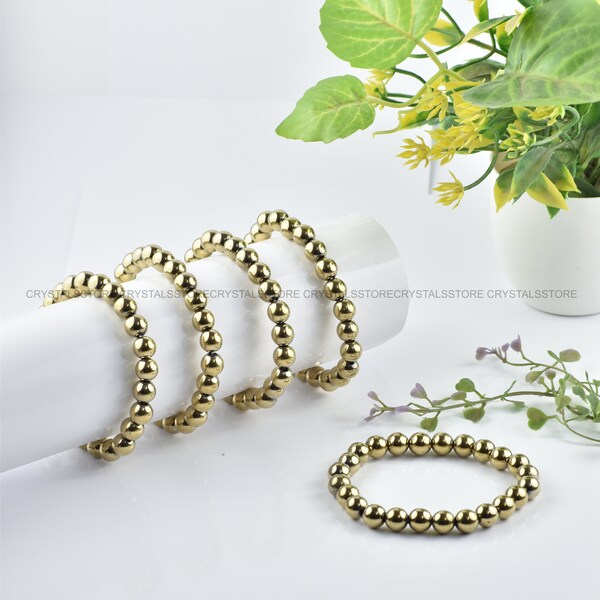 Reiki Healing Infused Bulk Wholesale Golden Pyrite Bracelet -  Stretch Bracelet - Manifest Abundance - Success - 8mm Beads - Gift For Her