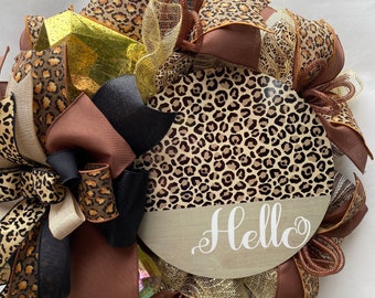 Wild and Welcoming Wreath; Jungle Chic Front Door Decor; Animal print inspired Hello Wreath