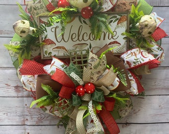 Mushroom Welcome Wreath, Mushroom Decor, Front Door Wreath, Everyday Decor, Nature Decor, Unique Mushroom Decor