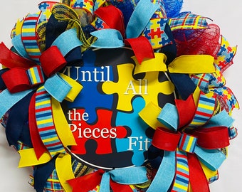 Colorful Autism Awareness Front Door Wreath, Handmade Autism Puzzle Wreath, Unique Autism Awareness Wreath, Puzzle Piece Front Door Decor