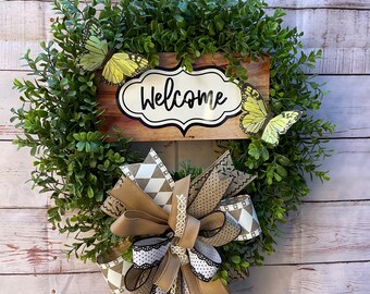 Farmhouse Wreath; Greenery filled Everyday Welcome Wreath, Farmhouse Door Decor