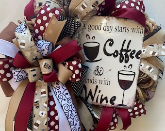 Rustic Coffee and Wine Wreath, Ideal for Coffee and Wine Lovers, Perfect Coffee Bar and Wine Tasting Room Decor