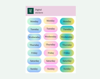 Weekdays Digital Stickers, Goodnotes Planner Stickers (PNG)