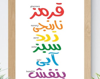 Digital Farsi/Persian colors & Alphabet Poster Digital Download, Farsi posters for Kids Playroom Learning Printable, farsi Text