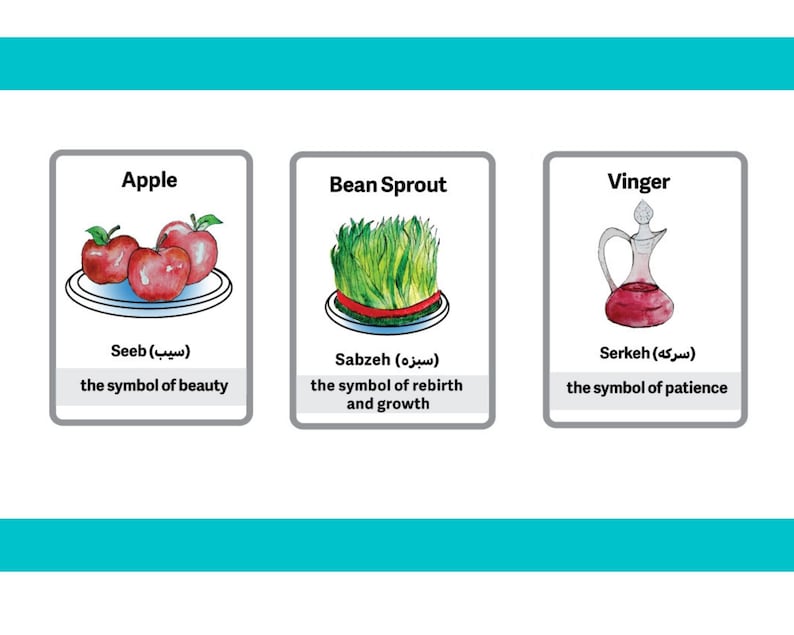 Printable HAft-Seen flash cards, Coloring Pages, Digital Downloadable, فلش کارت هفت سین نوروز در ۲ سایز اسامی فارسی و انگلیسی و رنگ آمیزی image 1