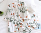 Organic Cotton Gauze Pajama Set, Women Kimono Pajamas, Summer Printed Pajamas, Half Sleeve Home Wear