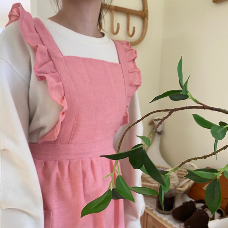 Linen Ruffle Cross Back Apron Vintage Solid Aprons Dress for Etsy