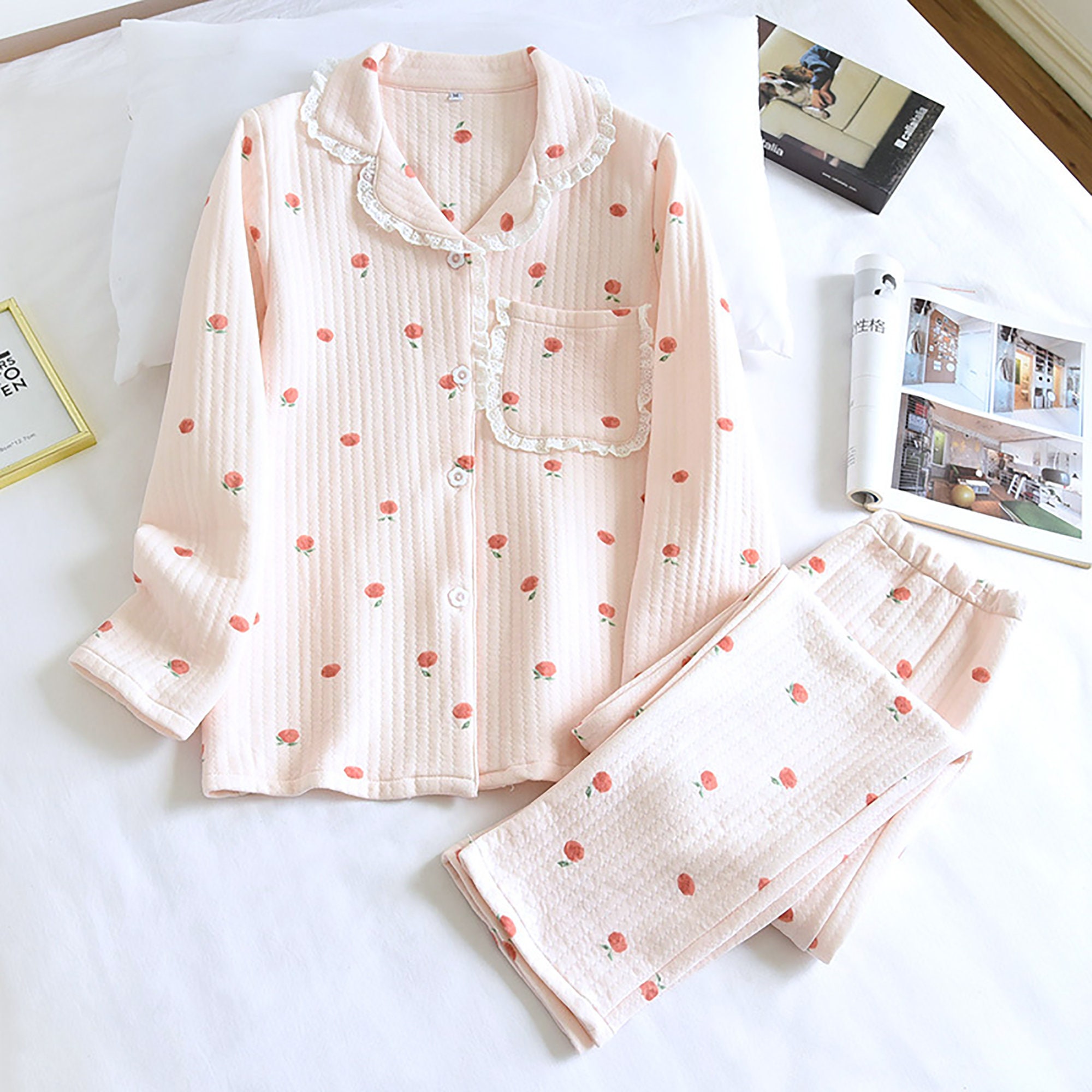 Pure Cotton Pajama Set for Women Cute Warm Sleepwear Pajamas - Etsy UK